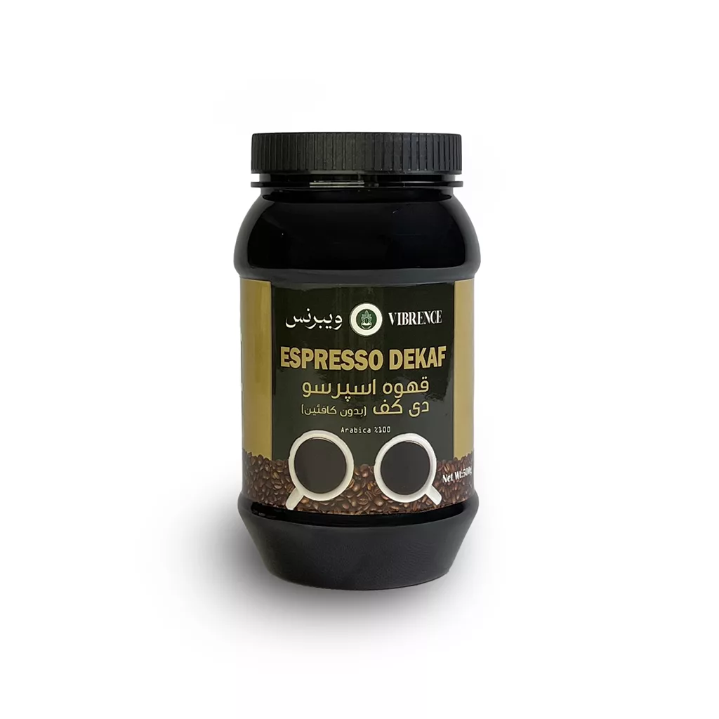 «اسپرسو دی‌کف ۱۰۰٪ عربیکا ویبرنس – ۵۰۰ گرم (مناسب موکاپات)»